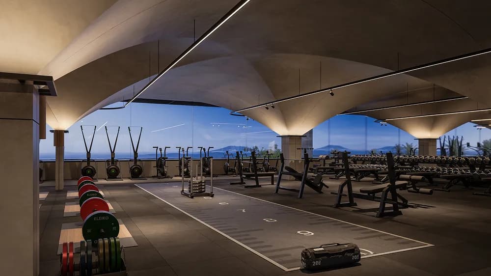 Free weights gym interior