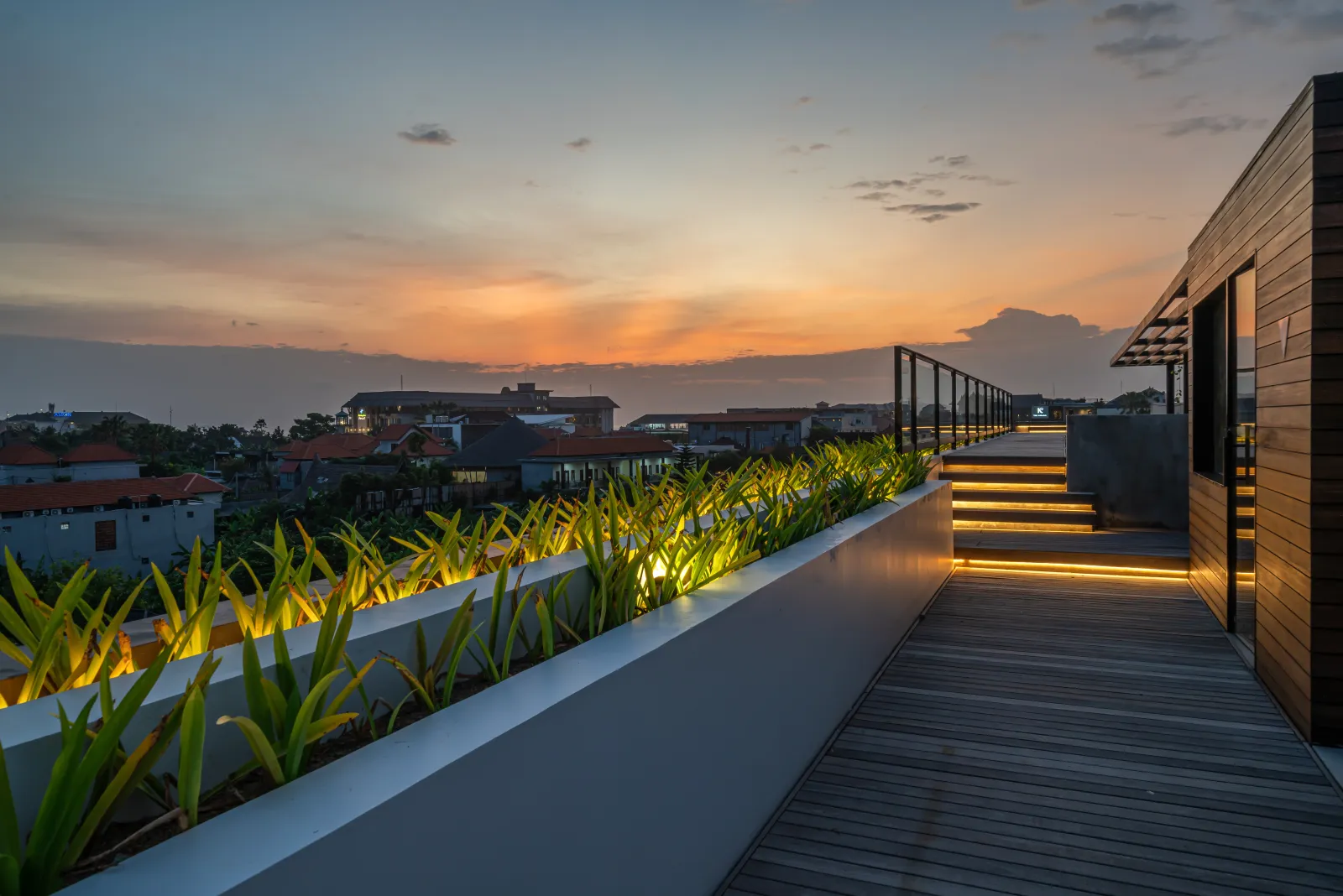 Rooftop walkway at sunset at the completed Lifestyle Residence Canggu