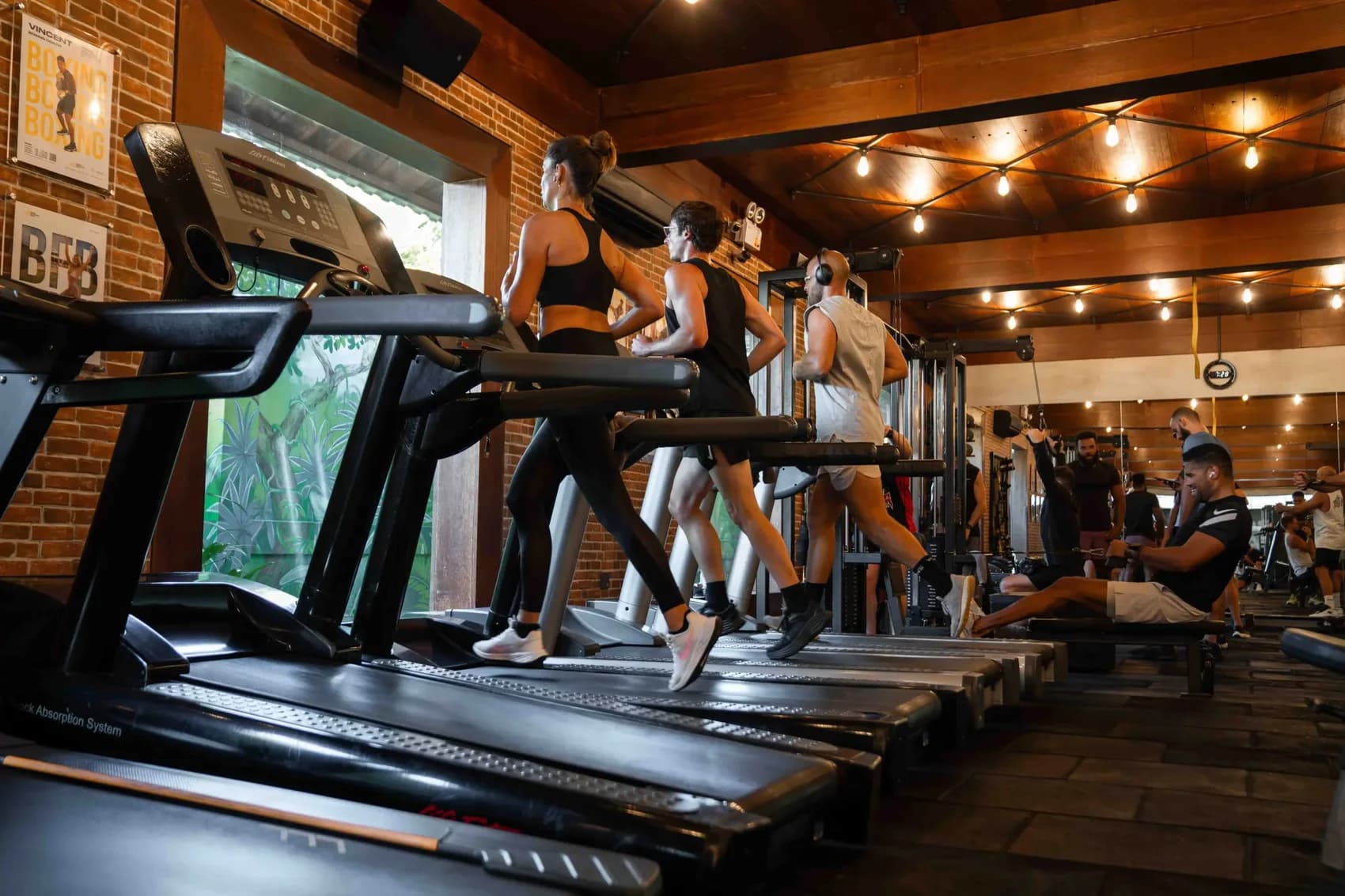 Members training together on the treadmill floor at Body Factory Canggu