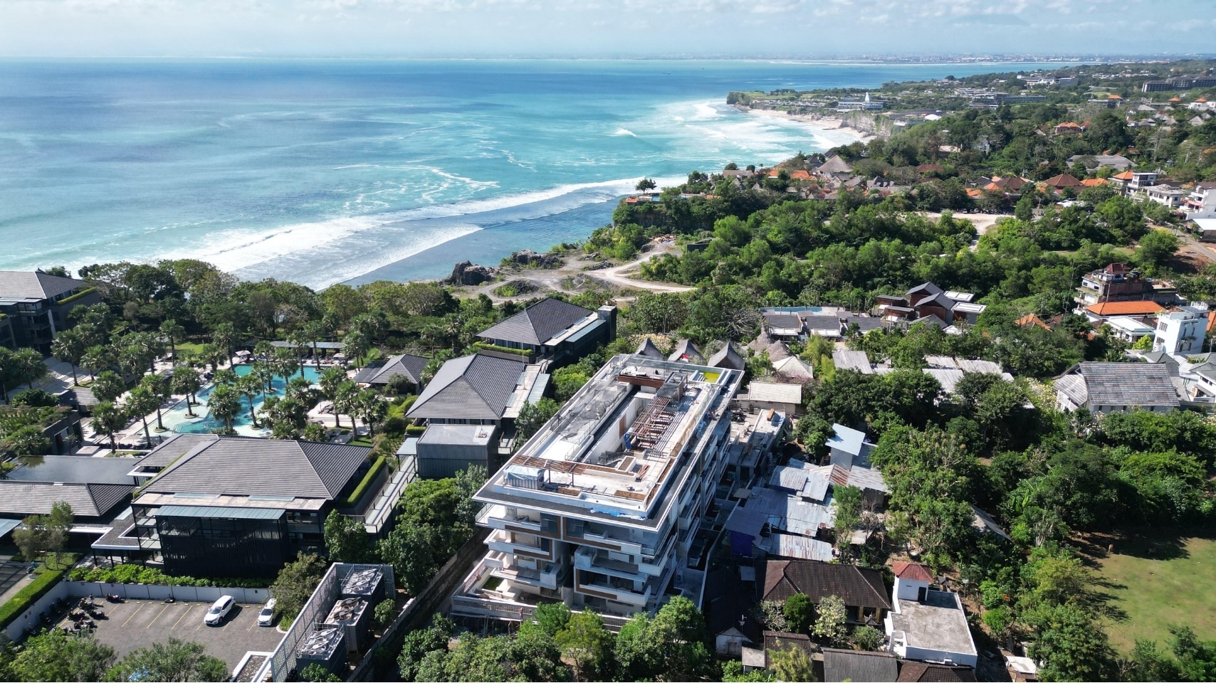 Oceanfront property construction aerial view