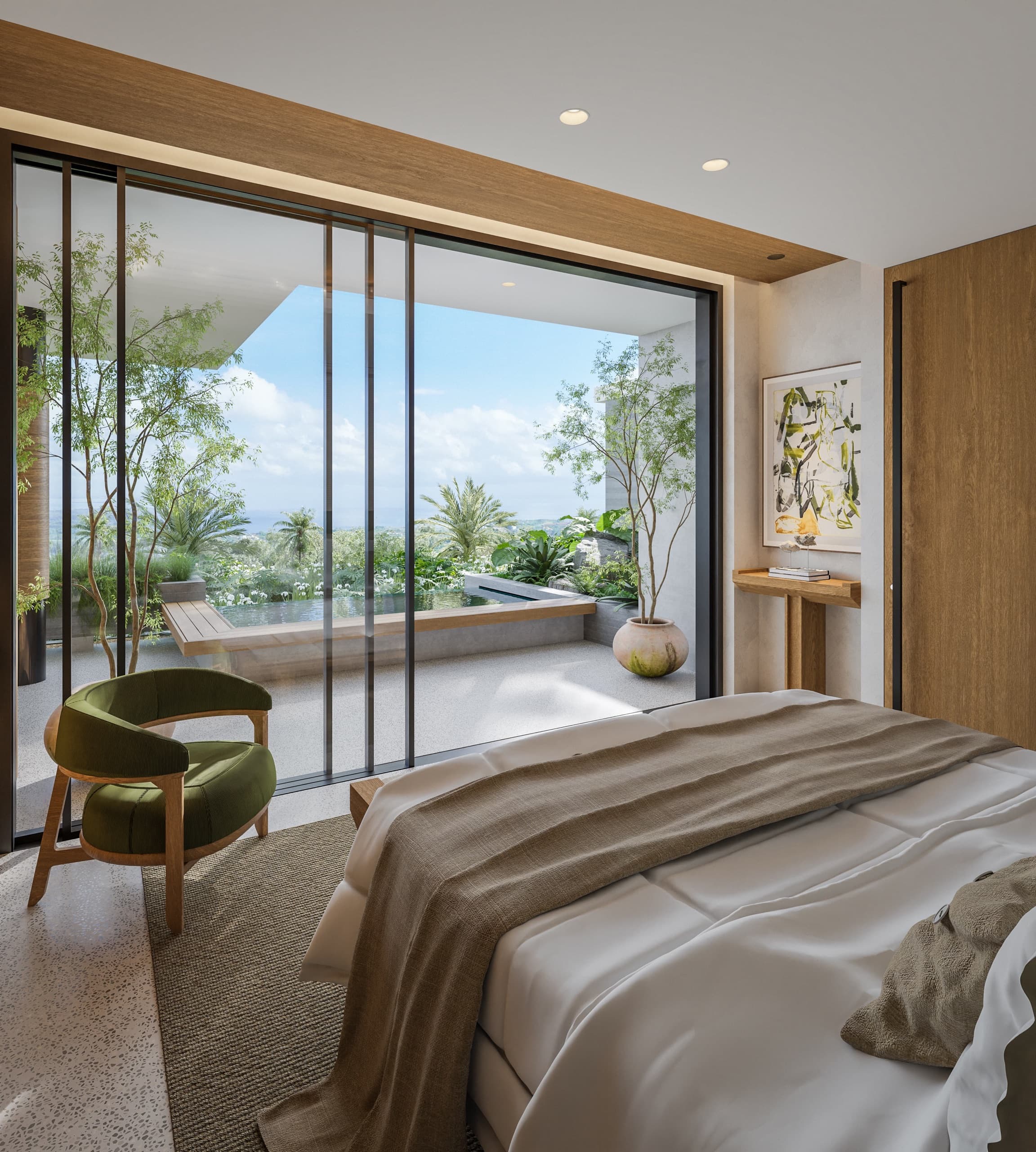 Bedroom opening to the terrace view