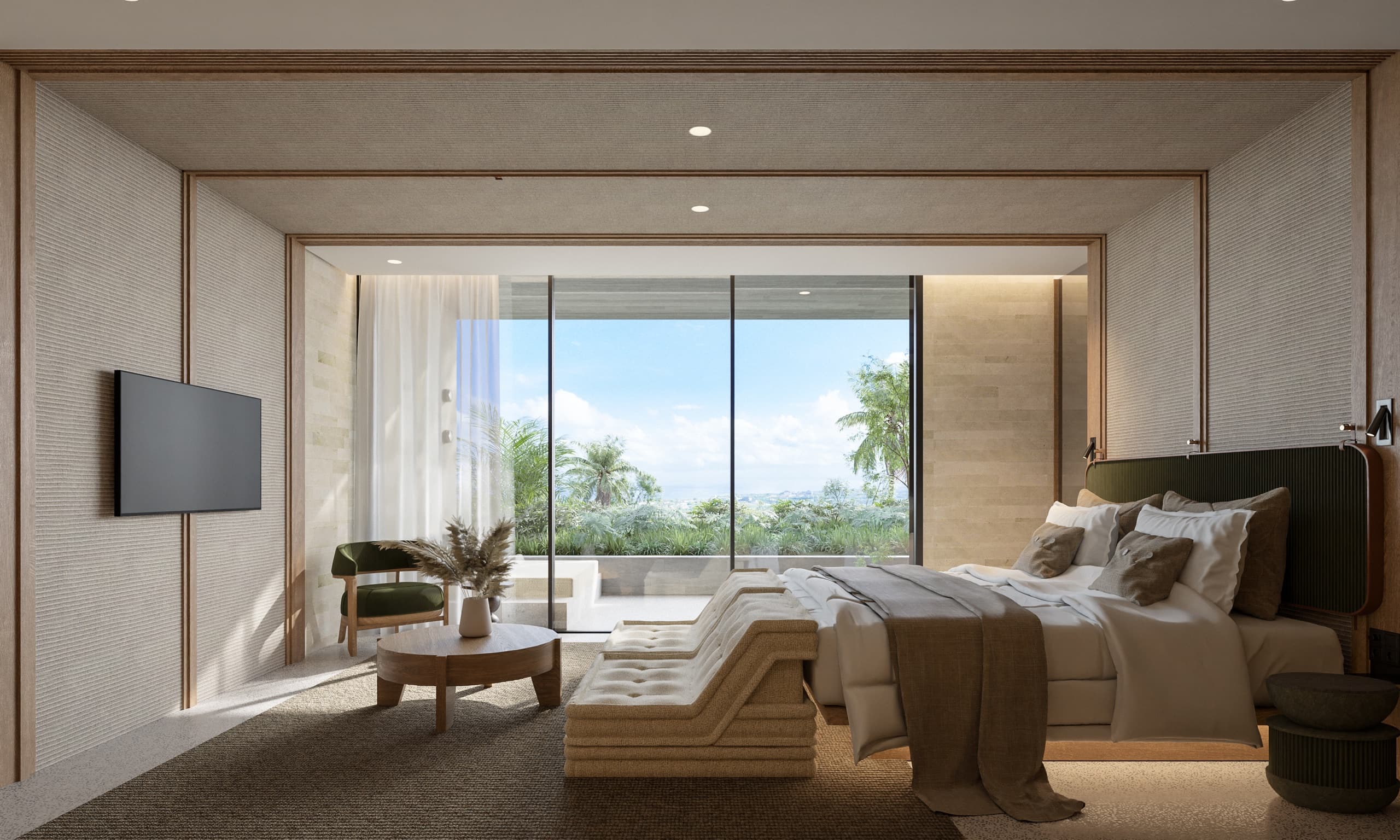 Studio bedroom opening to the terrace