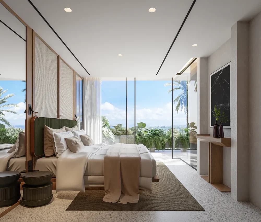 Two-bedroom interior with terrace view
