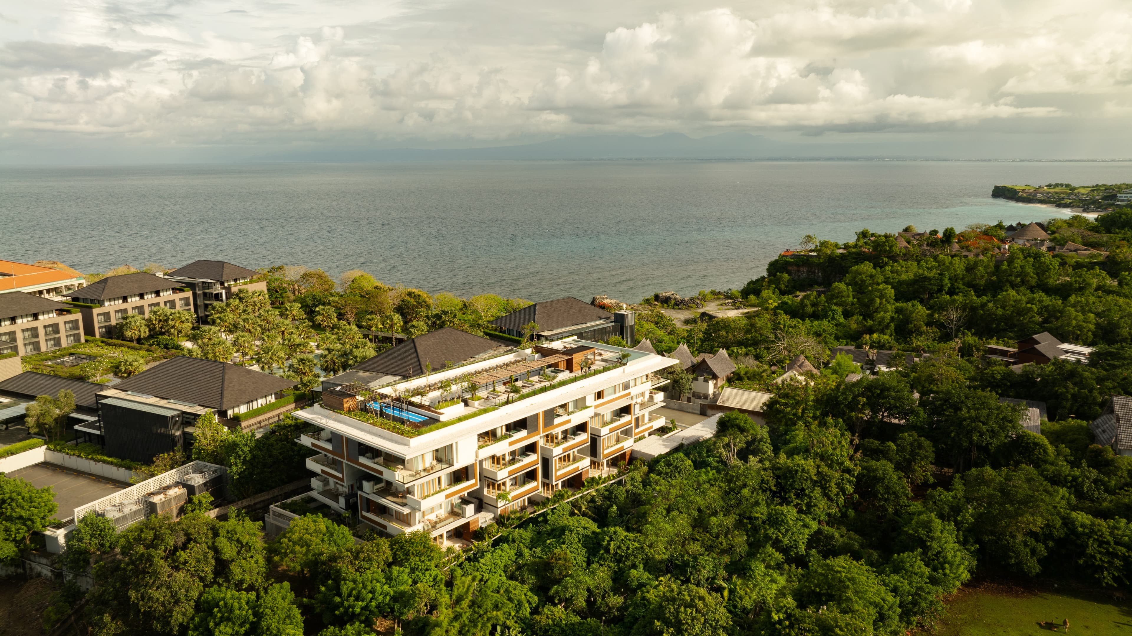 Aerial view of Lifestyle Residence Uluwatu and the coastline