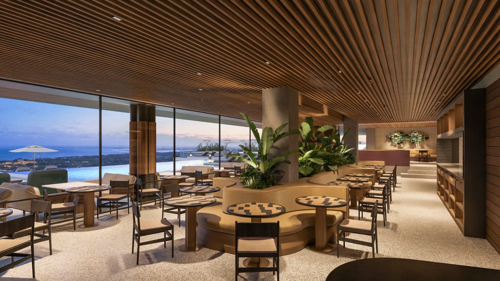 Body Factory Uluwatu restaurant interior at dusk