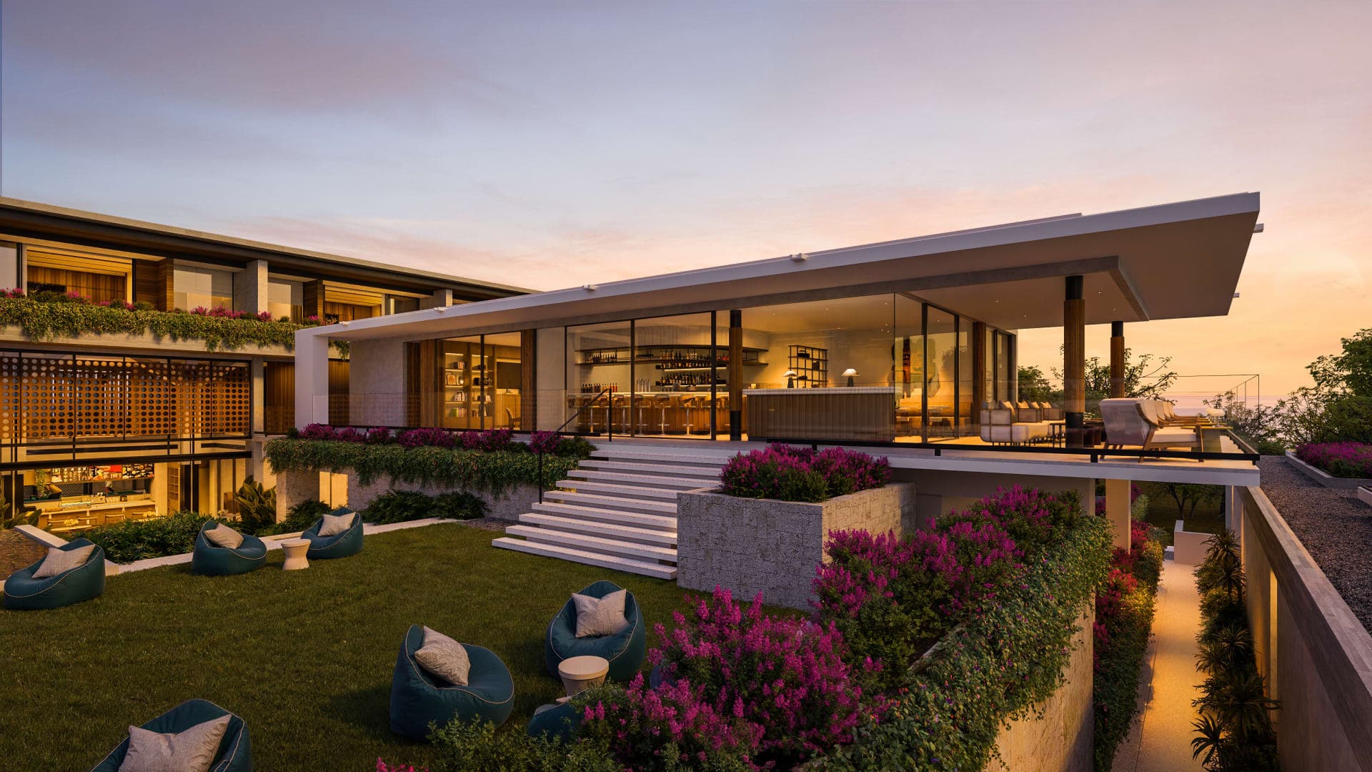 Body Factory Uluwatu, Sunset Social and event lawn at dusk