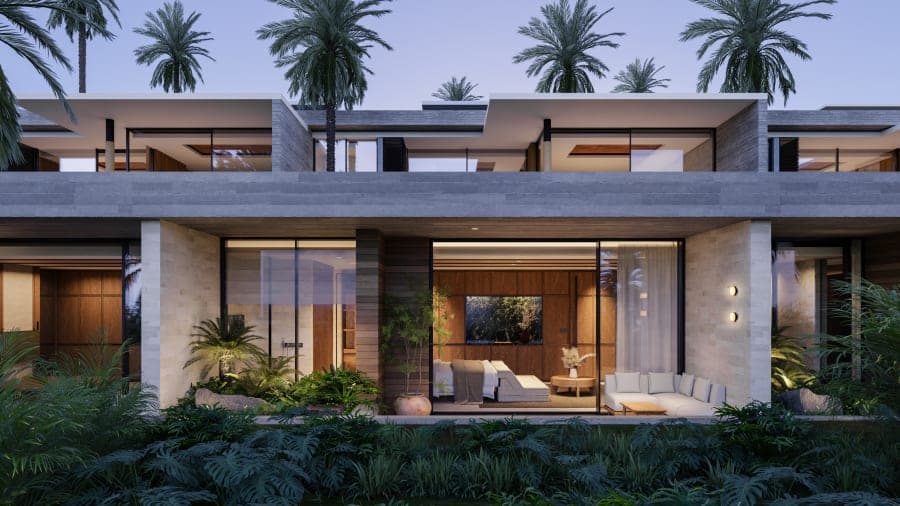 Body Factory Uluwatu studio at dusk, exterior with garden terrace